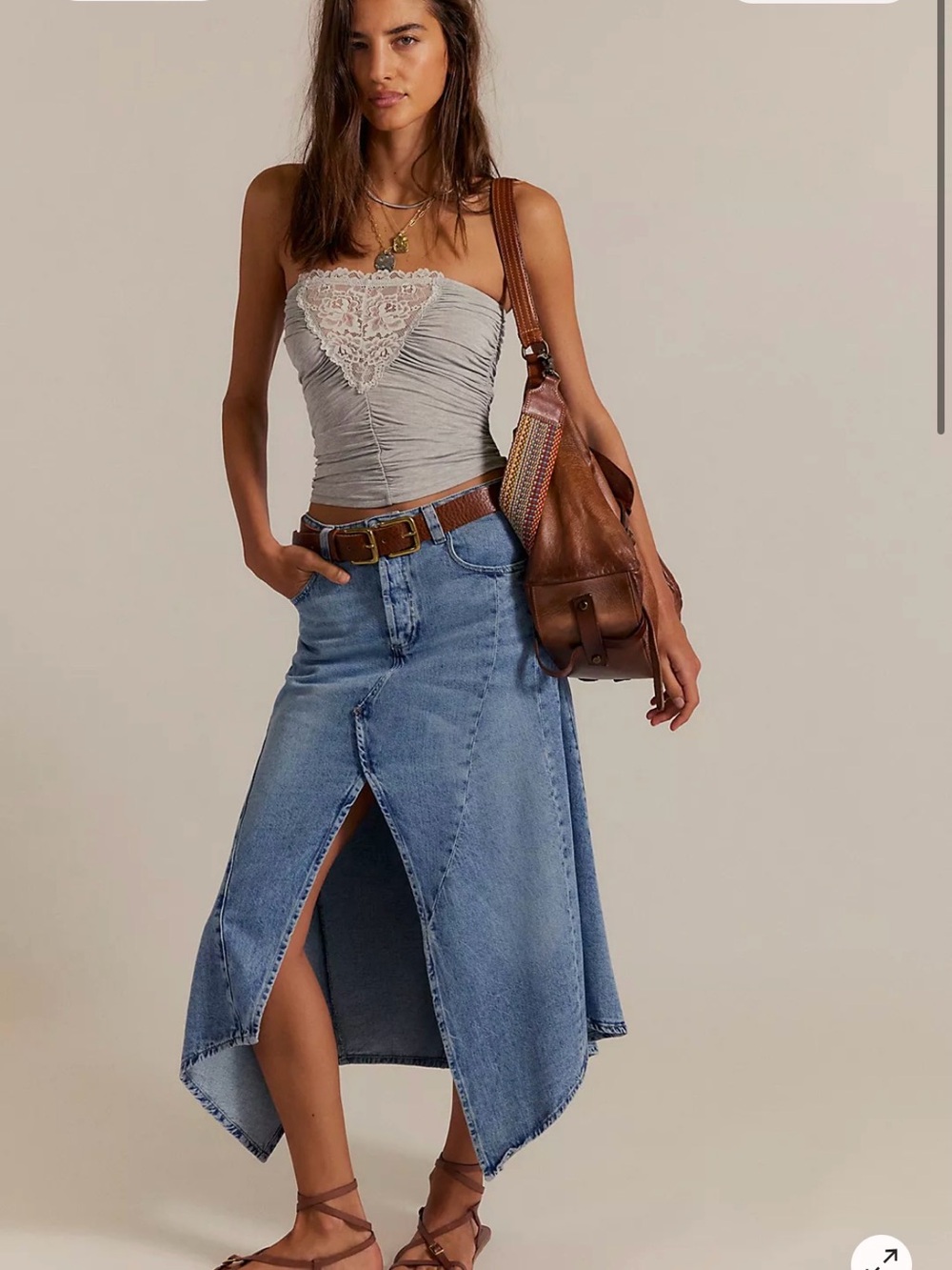 Free People  Denim handkerchief Skirt with Front Slit